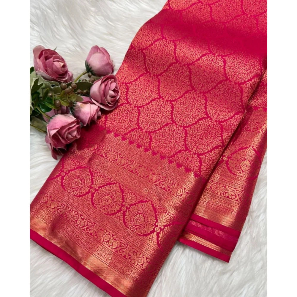 Generic Women’s Silk Printed Saree With Unstitched Blouse 5.5Mtr (Rani Pink)