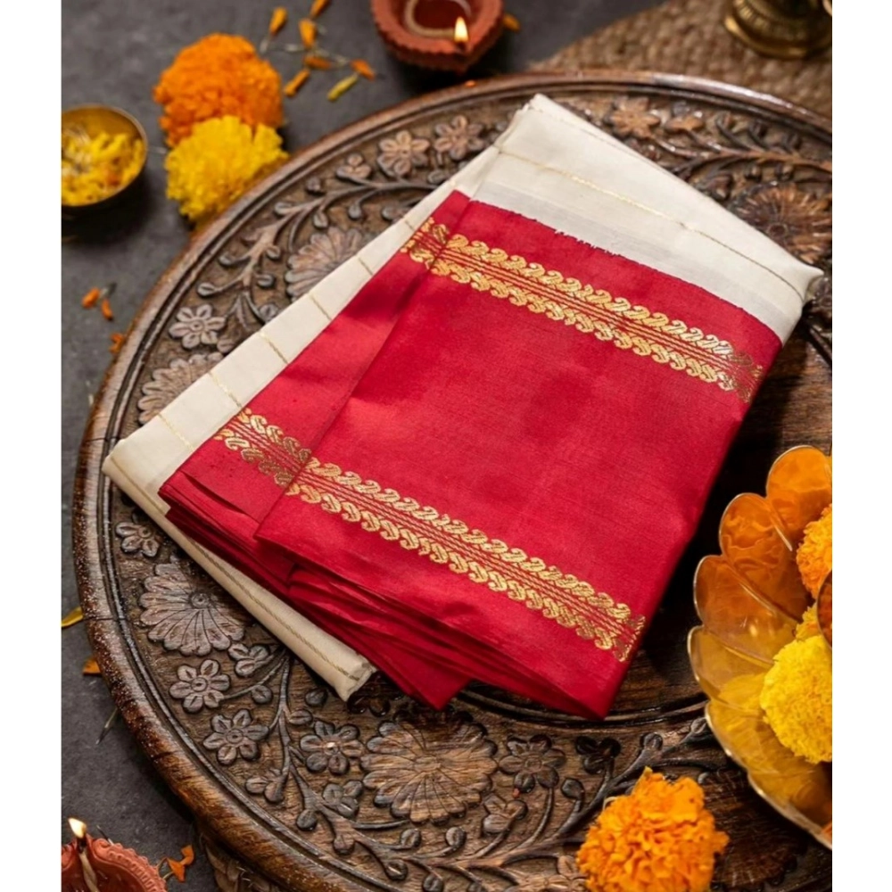 Generic Women’s Silk Printed Saree With Unstitched Blouse 5.5Mtr (Off White)