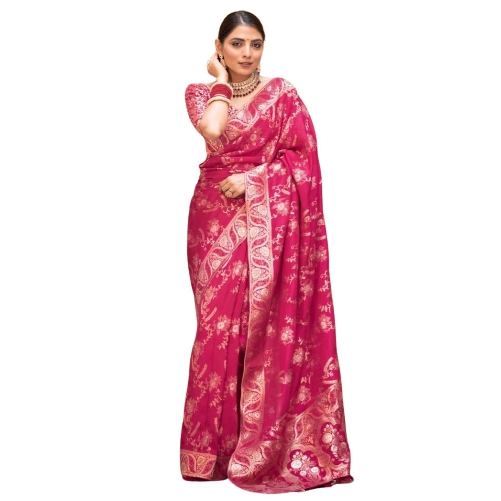 Generic Women’s Silk Printed Saree With Unstitched Blouse 5.5Mtr (Pink)