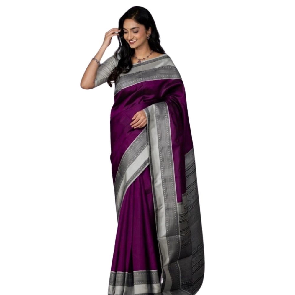 Generic Women’s Silk Printed Saree With Unstitched Blouse 5.5Mtr (Purple)
