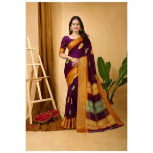 Generic Women's Soft Blooming Marshmallow Fabric Kalamkari Printed Saree With Unstitched Blouse 5.5Mtr (Wine)