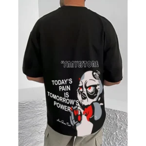 Generic Men's Casual Cotton Blend Printed Round Neck Half Sleeve T-Shirt (Black)