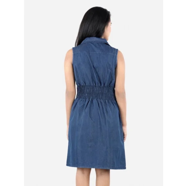 Generic Girl's Denim Solid Sleeveless Shirt collar Dress (Blue) - Image 4