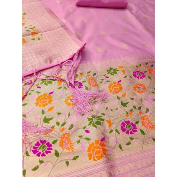 Generic Women's Banarasi Silk Printed Unstitched Salwar Suit Material With Dupatta (Light Pink, 3Mtrs) - Image 2