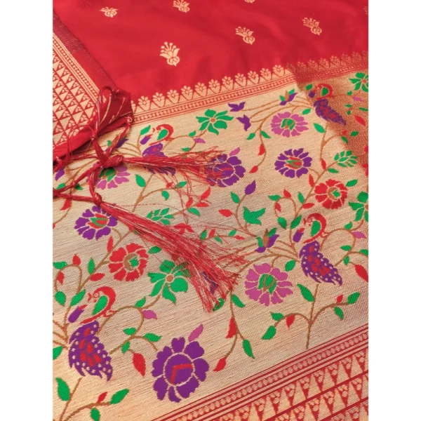 Generic Women's Banarasi Silk Printed Unstitched Salwar Suit Material With Dupatta (Red, 3Mtrs) - Image 2