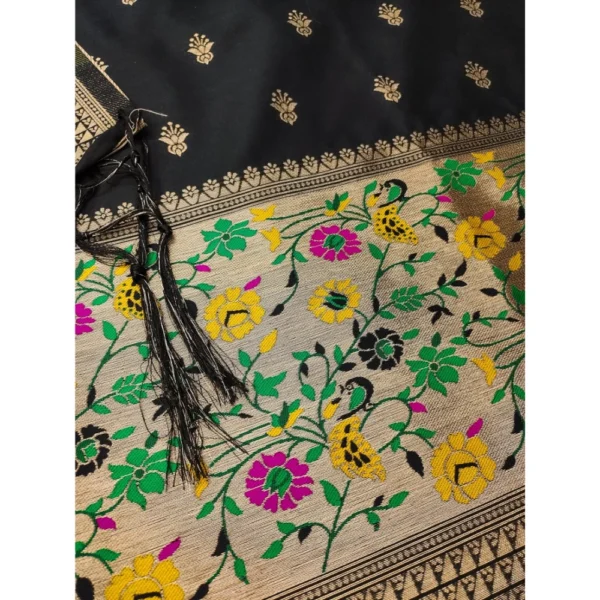 Generic Women's Banarasi Silk Printed Unstitched Salwar Suit Material With Dupatta (Black, 3Mtrs) - Image 2