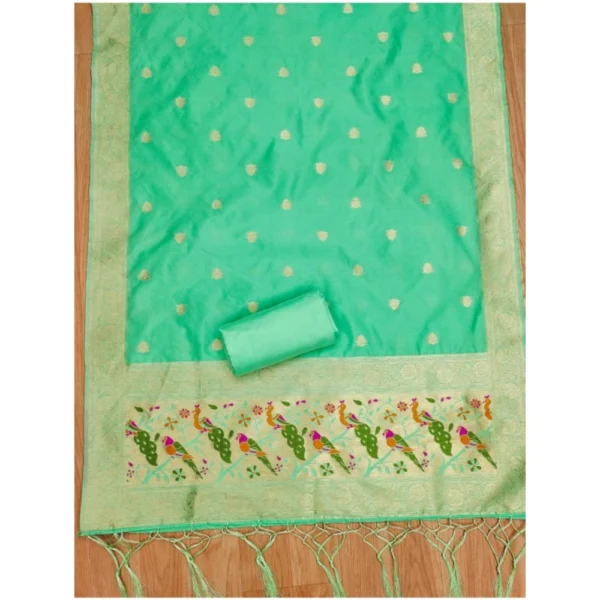 Generic Women's Banarasi Silk Printed Unstitched Salwar Suit Material With Dupatta (Sea Green, 3Mtrs) - Image 2