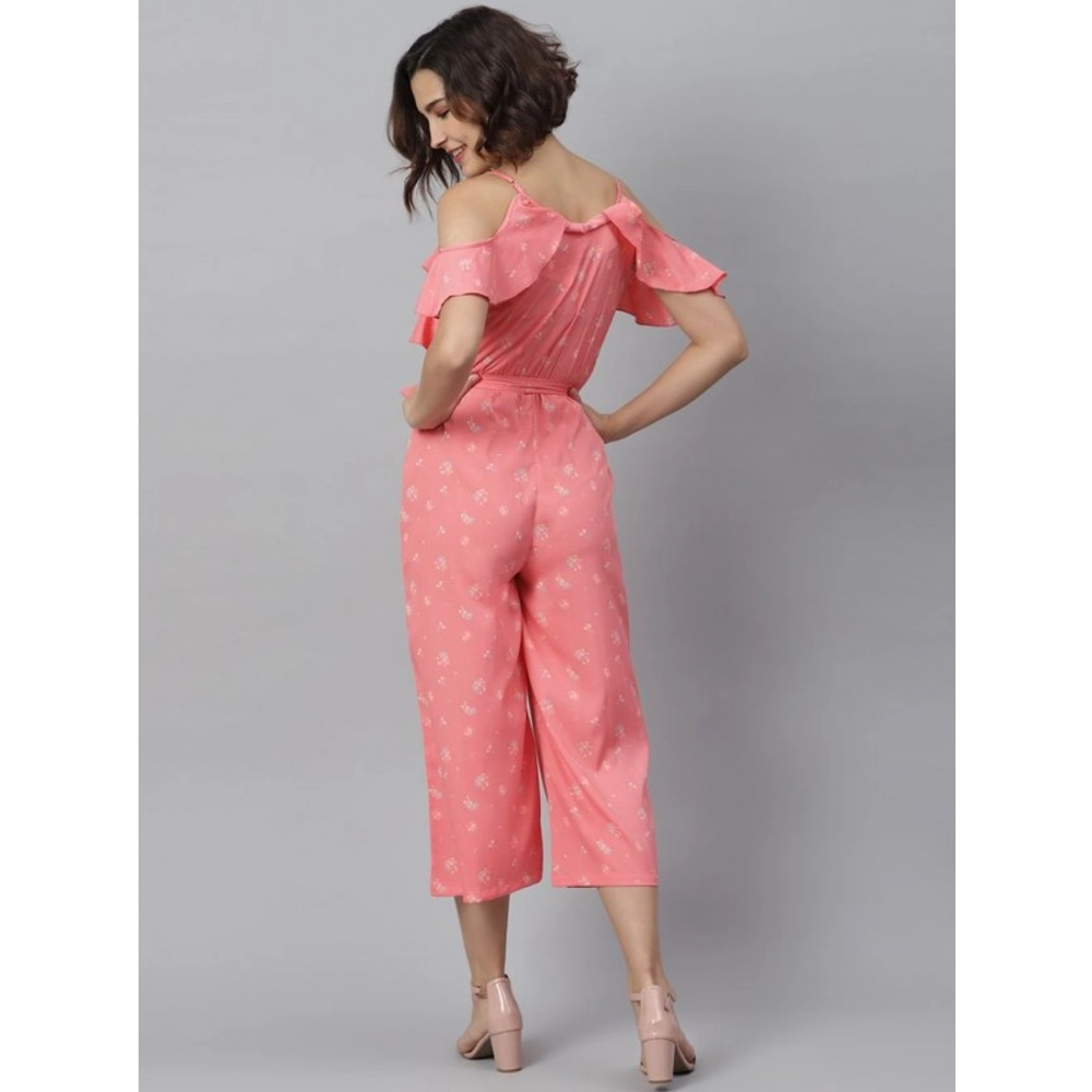 Generic Women's Polyester Floral Cold Shoulder Jumpsuit (Pink) - Image 4