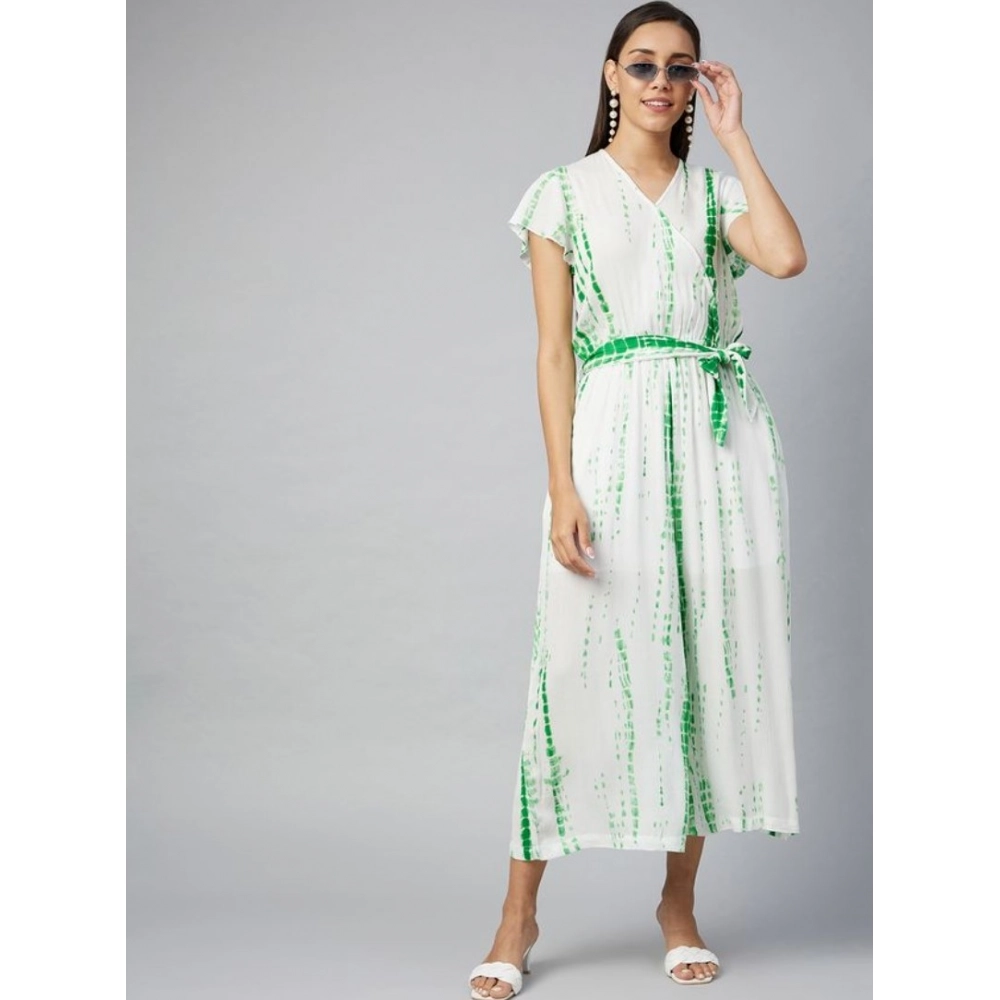 Generic Women's Rayon Striped Short Sleeve Jumpsuit (Green - White) - Image 3