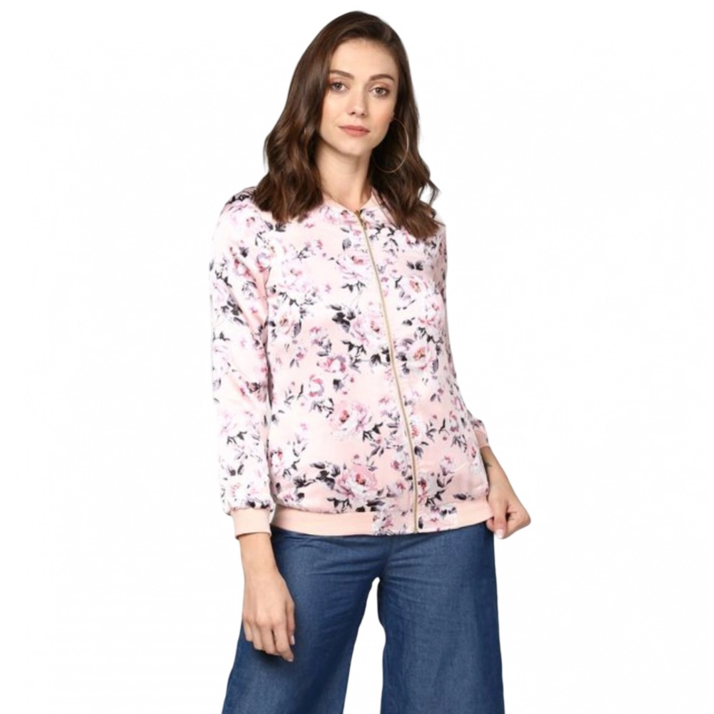 Generic Women’s Satin Floral 3/4th Sleeve Jacket (Light Pink)