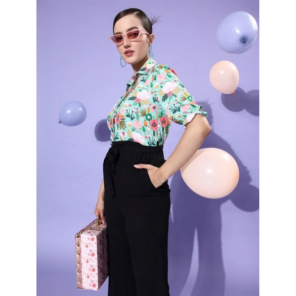 Generic Women's Polyester Printed 3/4th Sleeve Jumpsuit (Green - Black) - Image 3