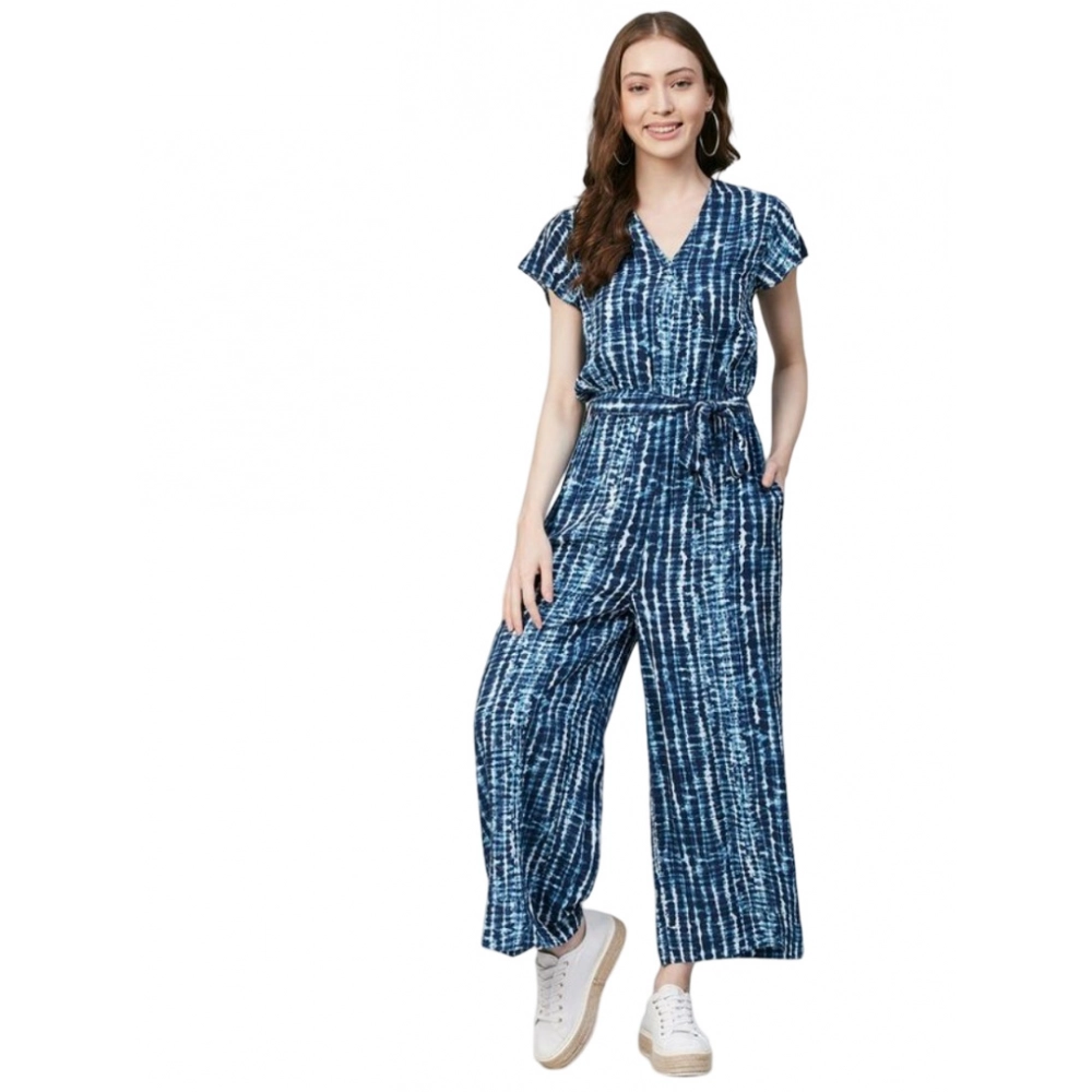 Generic Women’s Rayon Tie & Dye Short Sleeve Jumpsuit (Blue)