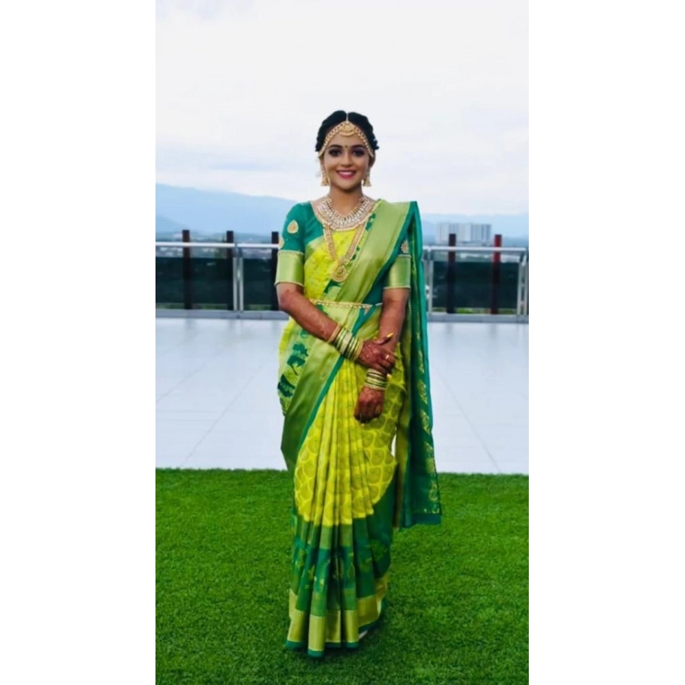 Generic Women’s Litchi silk Printed Saree With Unstitched Blouse (Light Green)