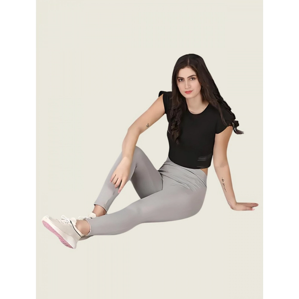 Generic Women's Polyester Solid Ankle length High Waisted Tights (Grey) - Image 3