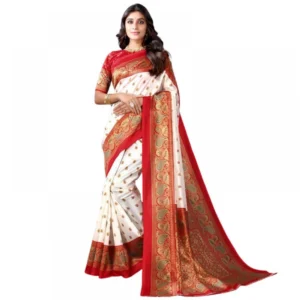 Generic Women's Litchi silk Printed Saree With Unstitched Blouse  5-6 Mtrs (Red)