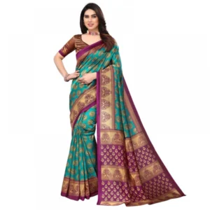Generic Women's Litchi silk Printed Saree With Unstitched Blouse  5-6 Mtrs (Green)
