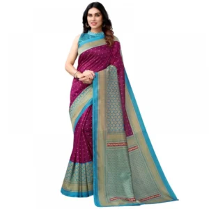 Generic Women's Litchi silk Printed Saree With Unstitched Blouse  5-6 Mtrs (Magenta)