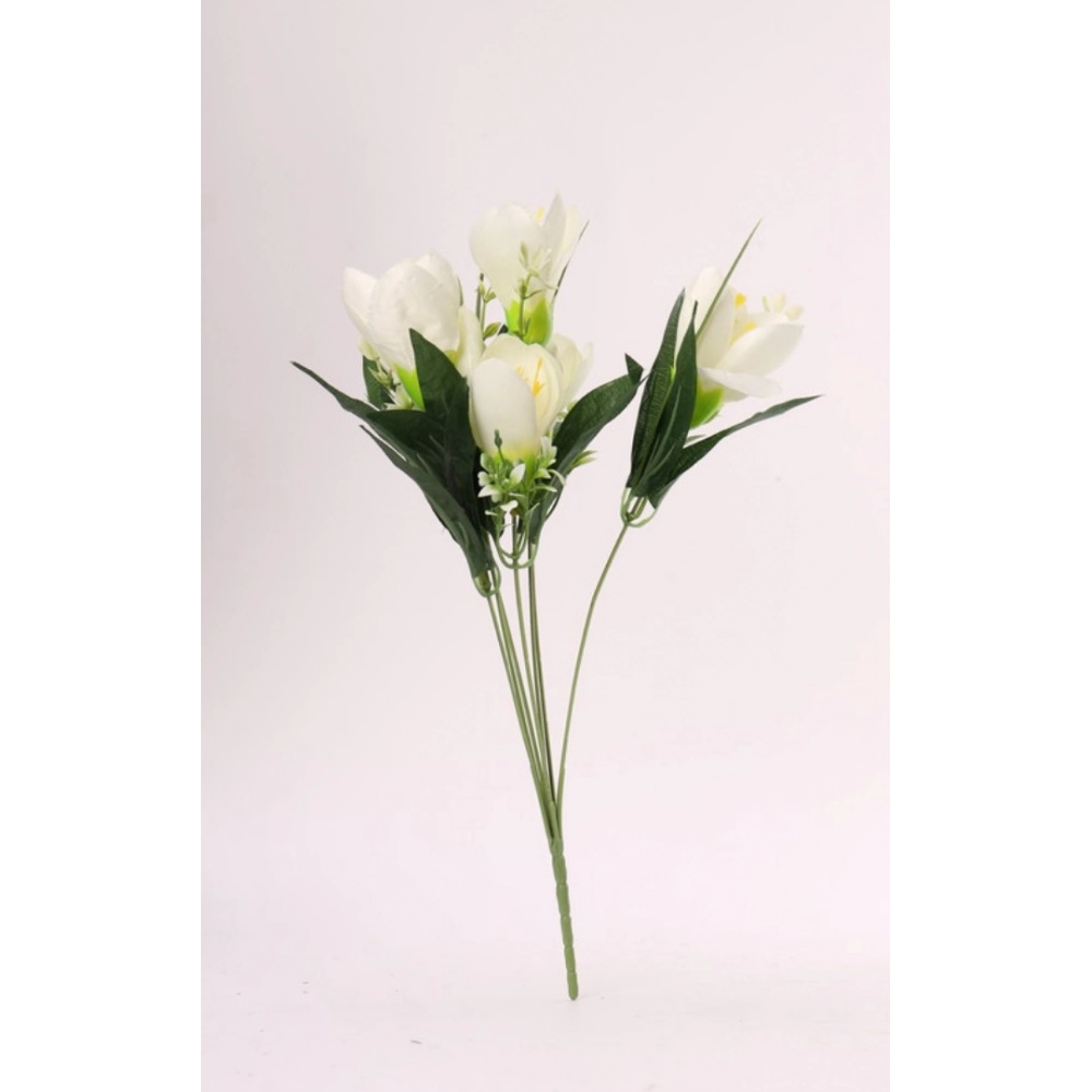 Generic Artificial Flowers Bunch Bouquet Of Daffodil Tulip Flowers For Home Decoration (White, Material:Silk, Polyester)