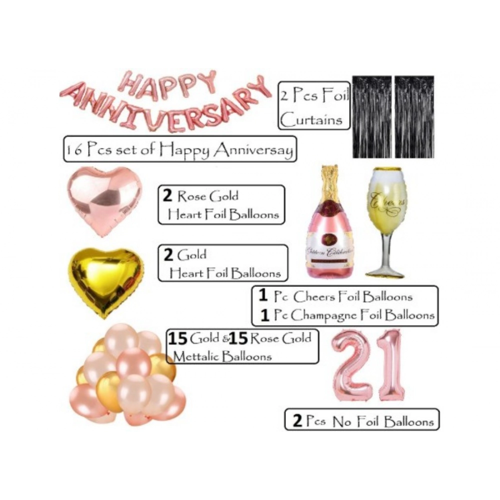 Generic 21St Anniversary Rose Gold Foil Balloons With Happy Decoration Items Set (Rose Gold) - Image 3