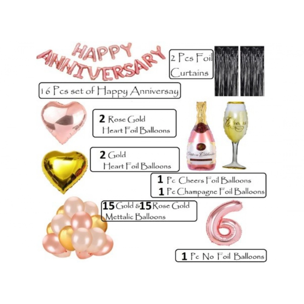 Generic 6Th Anniversary Rose Gold Foil Balloons With Happy Decoration Items Set (Rose Gold) - Image 3