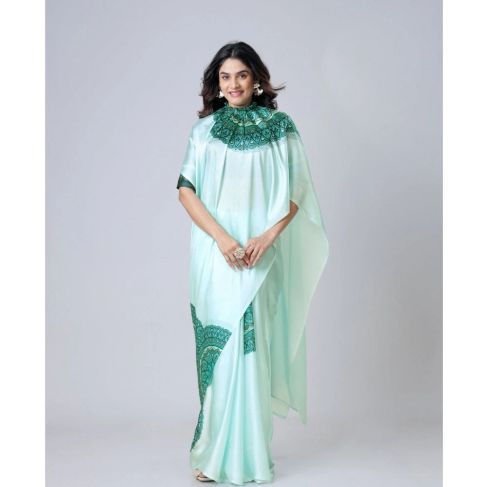 Generic Women's Soft Crepe Silk Printed Ready To Wear Saree With Unstitched Blouse 5.5Mtr (Green) - Image 4