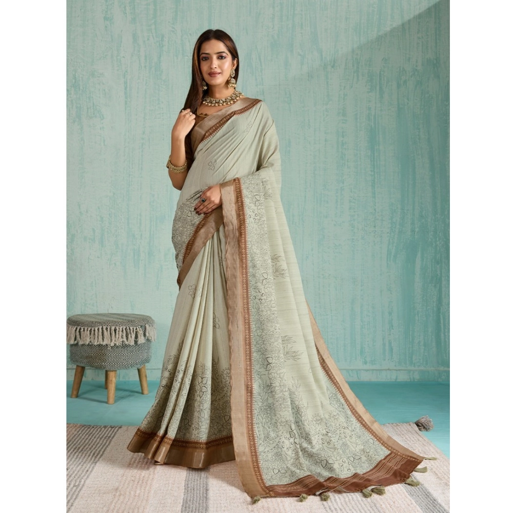 Generic Women’s Silk Blend Printed Saree With Unstitched Blouse 5.5Mtr (Green)