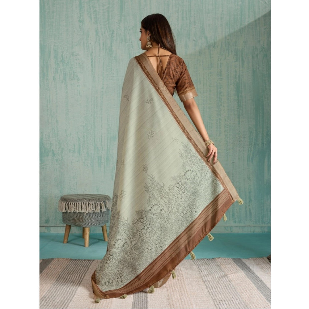 Generic Women's Silk Blend Printed Saree With Unstitched Blouse 5.5Mtr (Green) - Image 4