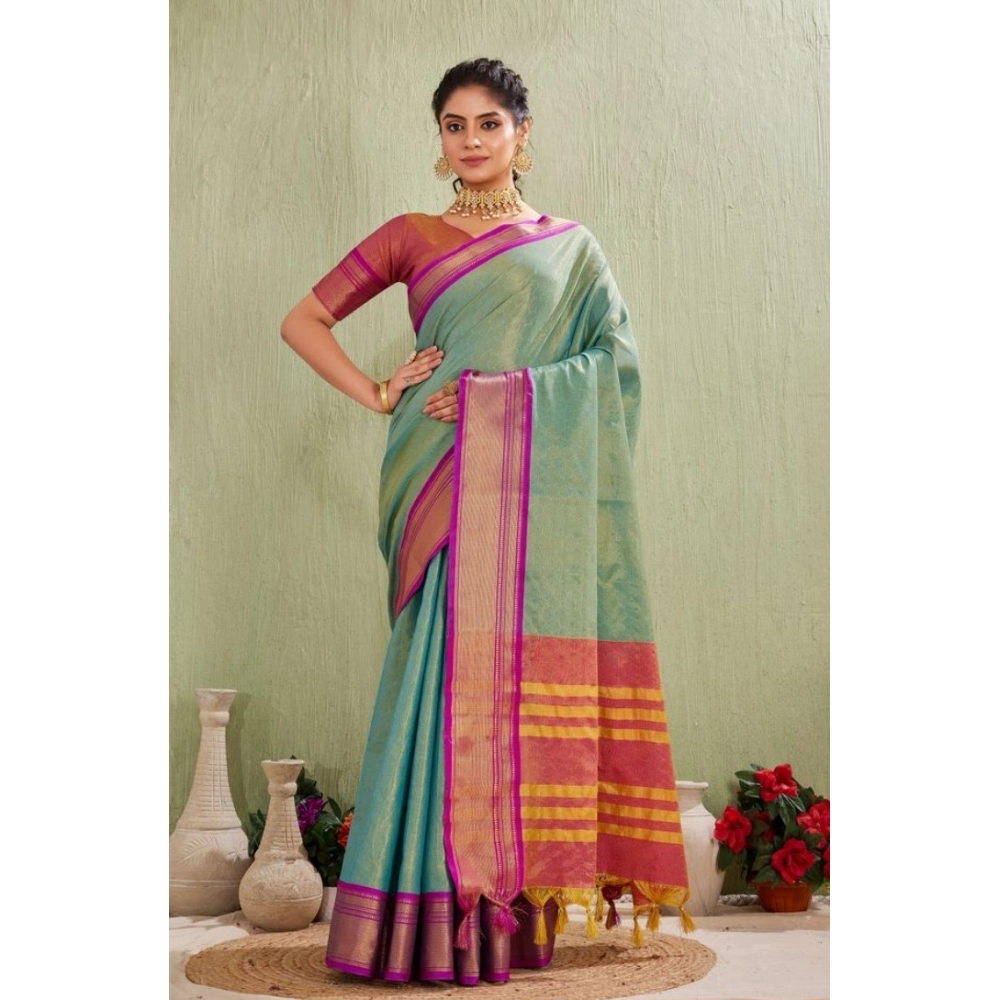 Generic Women’s Silk Blended Jaquard Woven Saree With Unstitched Blouse 5.5Mtr (Light Green)