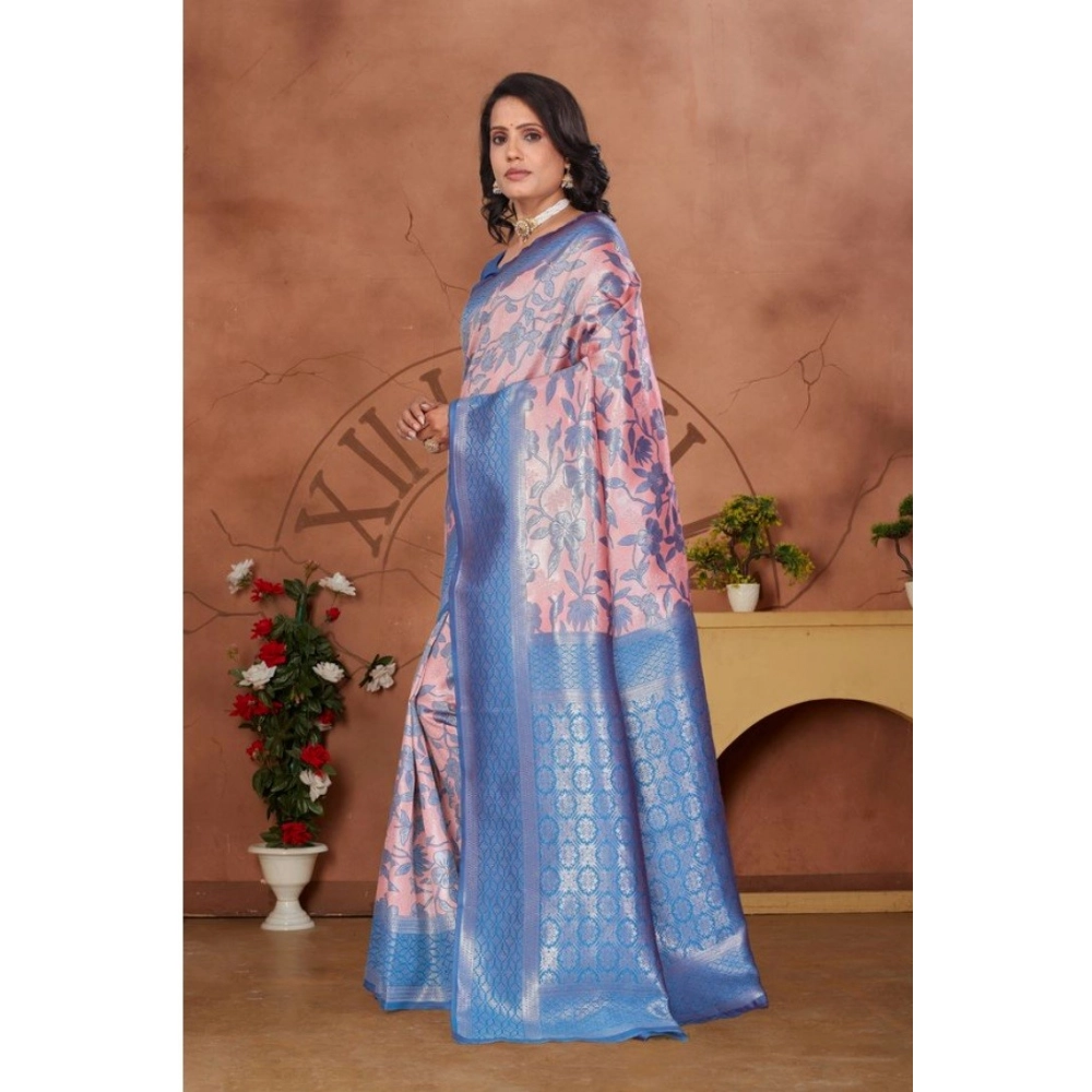 Generic Women's Banarasi Silk Jaquard Woven Saree With Unstitched Blouse 5.5Mtr (Pink) - Image 5
