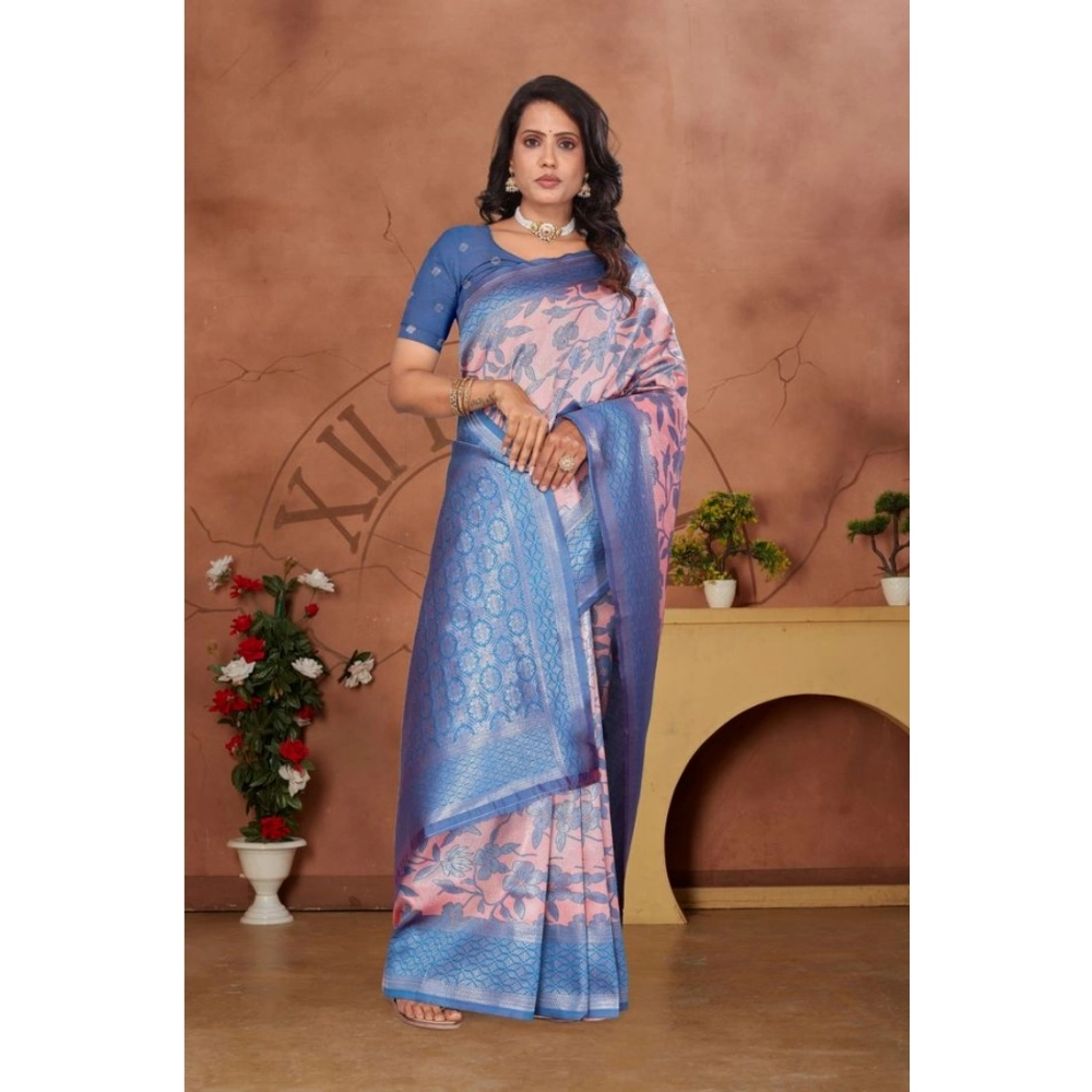 Generic Women's Banarasi Silk Jaquard Woven Saree With Unstitched Blouse 5.5Mtr (Pink) - Image 4