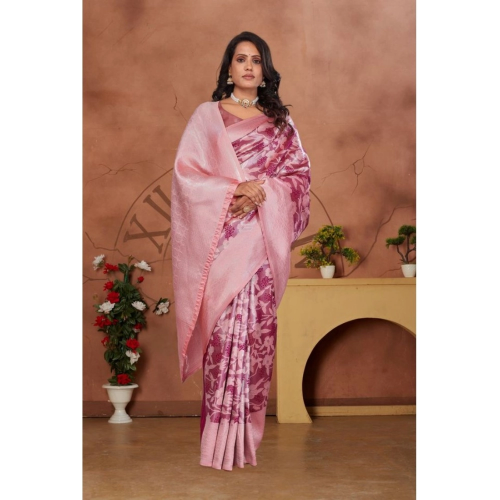 Generic Women's Banarasi Silk Jaquard Woven Saree With Unstitched Blouse 5.5Mtr (Pink) - Image 5