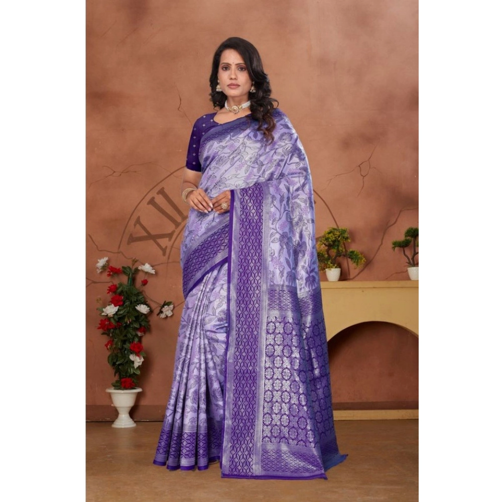 Generic Women’s Banarasi Silk Jaquard Woven Saree With Unstitched Blouse 5.5Mtr (Purple)