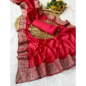 Generic Women's Silk Embroidred Saree With Unstitched Blouse 5.5Mtr (Pink)