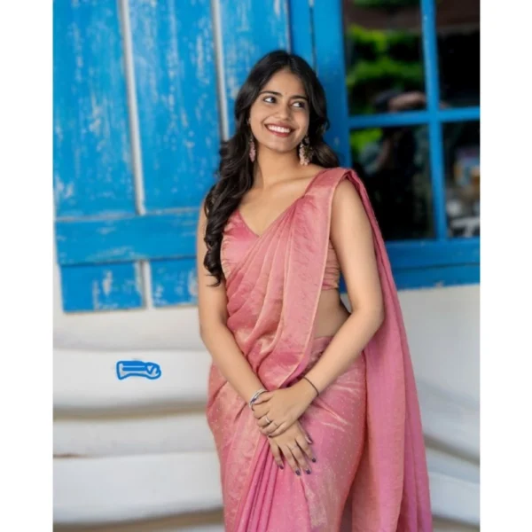 Generic Women's Silk Embroidred Saree With Unstitched Blouse 5.5Mtr (Pink) - Image 4