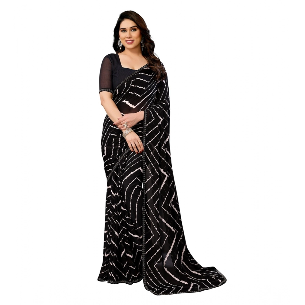 Generic Women’s Georgette Printed Saree With Unstitched Blouse 5.5Mtr (Black)