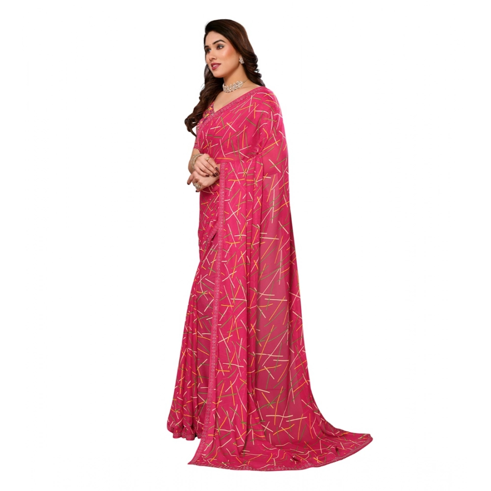 Generic Women's Georgette Printed Saree With Unstitched Blouse 5.5Mtr (Red) - Image 4