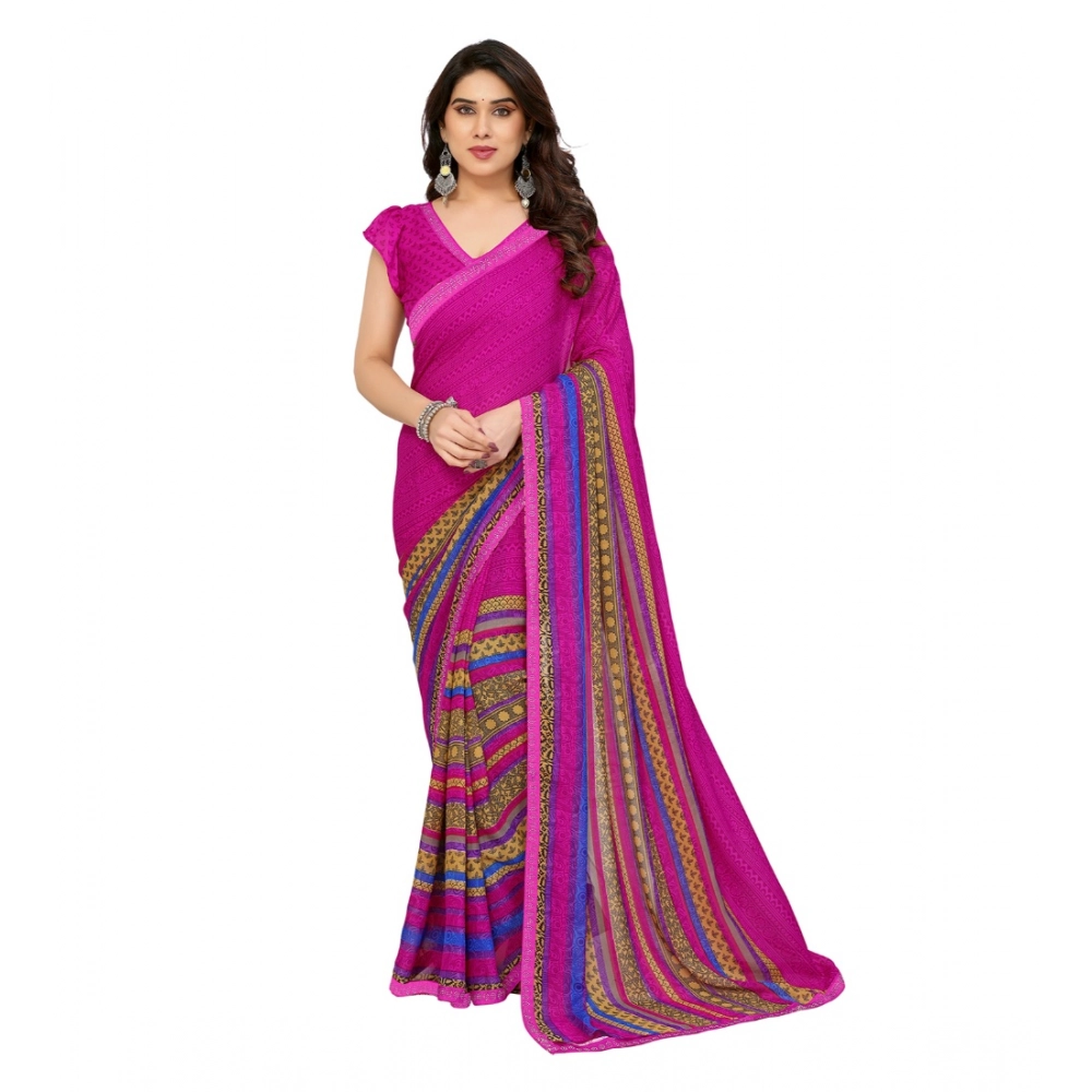 Generic Women’s Georgette Printed Saree With Unstitched Blouse 5.5Mtr (Pink)
