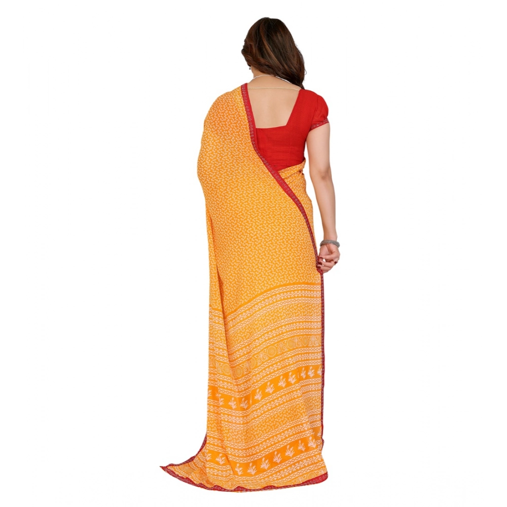 Generic Women's Georgette Printed Saree With Unstitched Blouse 5.5Mtr (Yellow) - Image 4