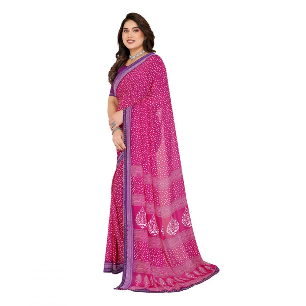Generic Women's Georgette Printed Saree With Unstitched Blouse 5.5Mtr (Red) - Image 4