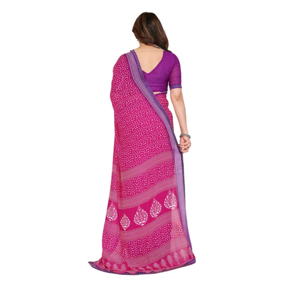 Generic Women's Georgette Printed Saree With Unstitched Blouse 5.5Mtr (Red) - Image 3