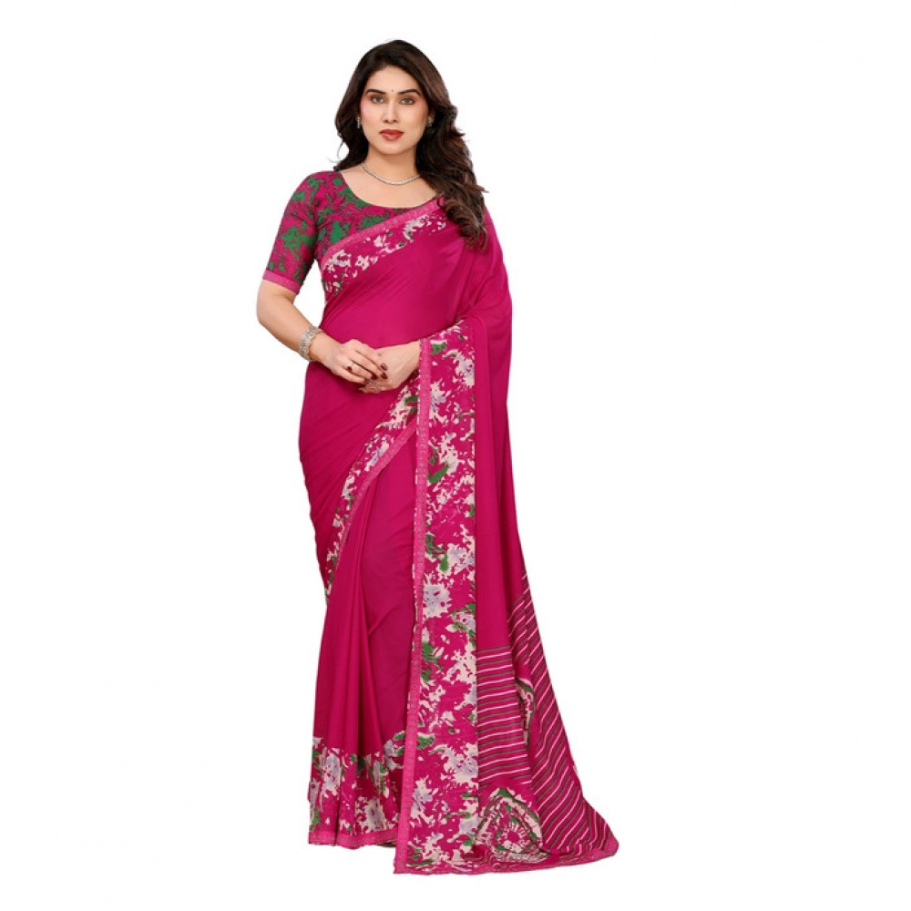 Generic Women’s Georgette Printed Saree With Unstitched Blouse 5.5Mtr (Pink)