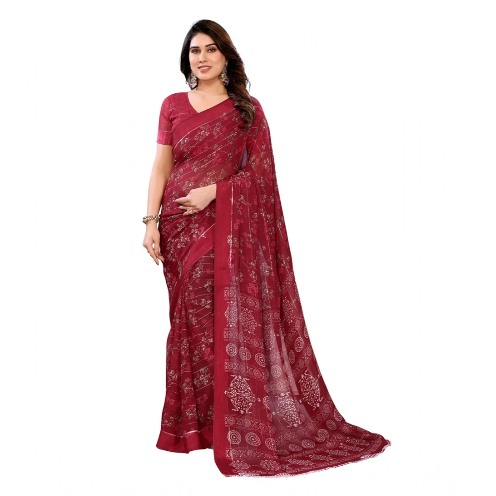Generic Women’s Georgette Printed Saree With Unstitched Blouse 5.5Mtr (Red)