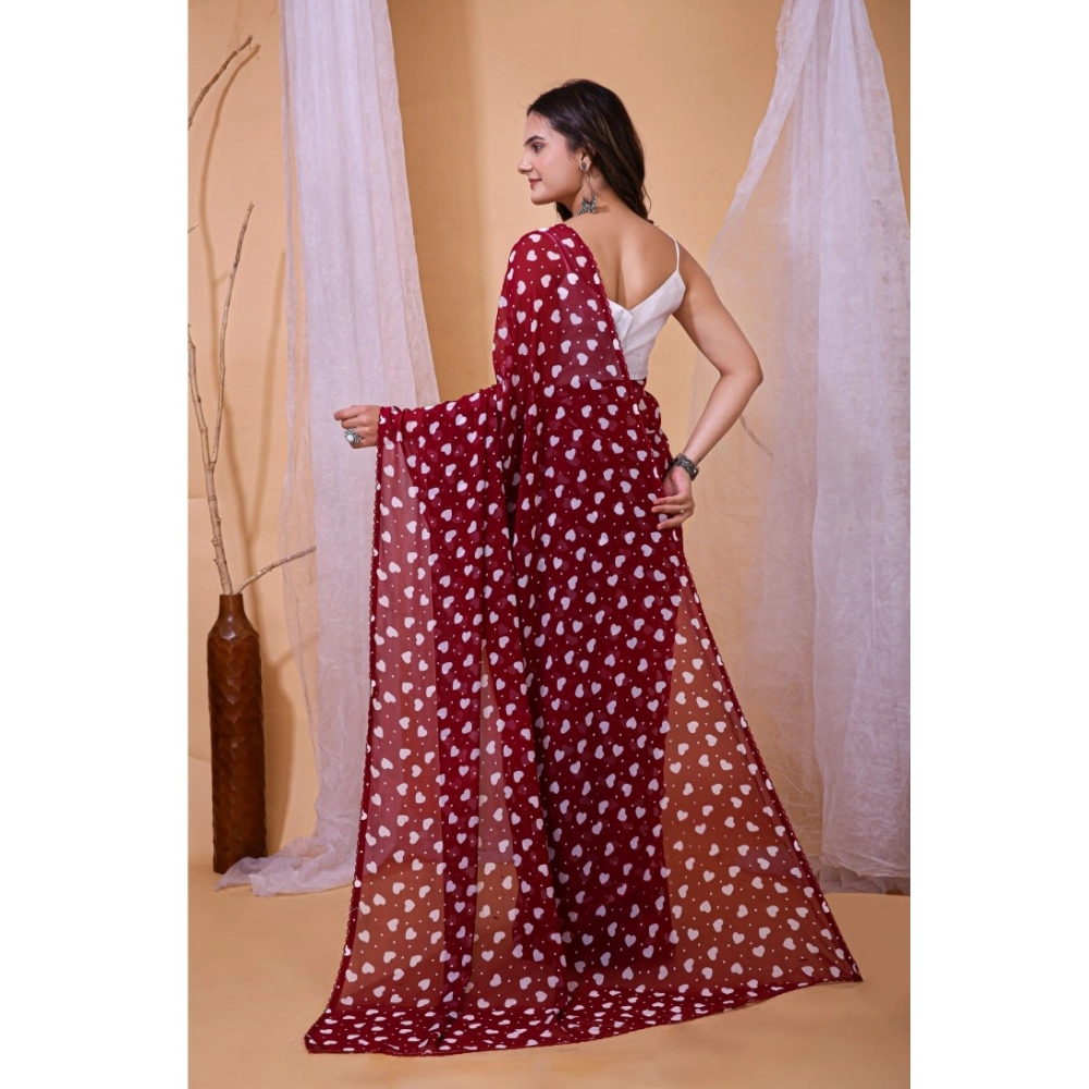 Generic Women's Georgette Printed Saree With Unstitched Blouse 5.5Mtr (Maroon) - Image 4