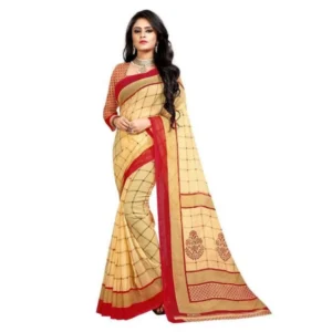 Generic Women's Georgette Printed Saree With Unstitched Blouse 5.5Mtr (Red)