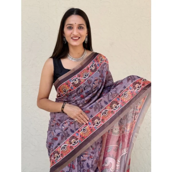 Generic Women's Cotton Hand Bandhani Printed Saree With Unstitched Blouse 5.5Mtr (Purple) - Image 3