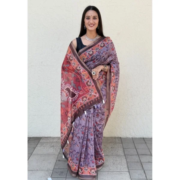 Generic Women's Cotton Hand Bandhani Printed Saree With Unstitched Blouse 5.5Mtr (Purple) - Image 2