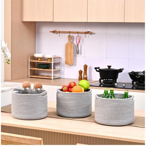 Generic Cotton 9x7 Inch Pack of 3 Storage Basket For Clothes (Gray) - Image 4
