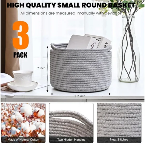 Generic Cotton 9x7 Inch Pack of 3 Storage Basket For Clothes (Gray) - Image 3
