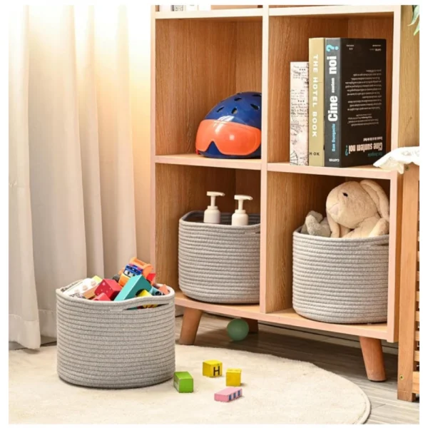 Generic Cotton 9x7 Inch Pack of 3 Storage Basket For Clothes (Gray) - Image 2