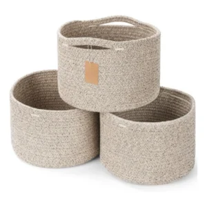 Generic Cotton Kidi 9x7 Inch Pack of 3 Storage Basket For Clothes (Light Brown)